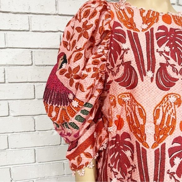 Farm Rio Women’s Ainika Macaws Puff Sleeve Cotton Blouse - Size Large - Picture 11 of 16